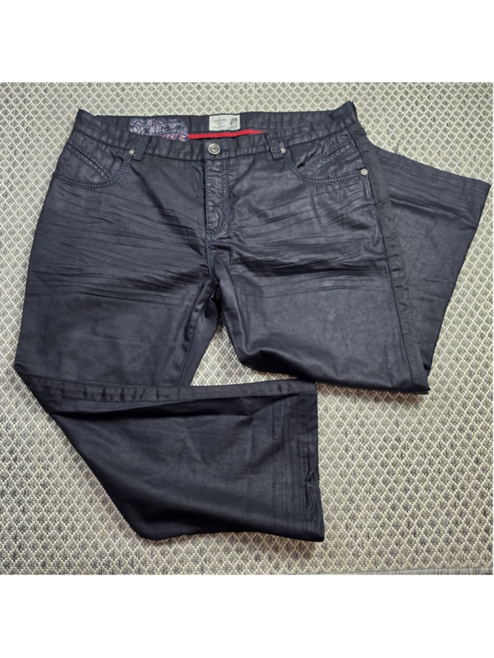 Angelino Jeans Black Waxed Coated Cotton Pants Men’s Size 42 x 33 Straight